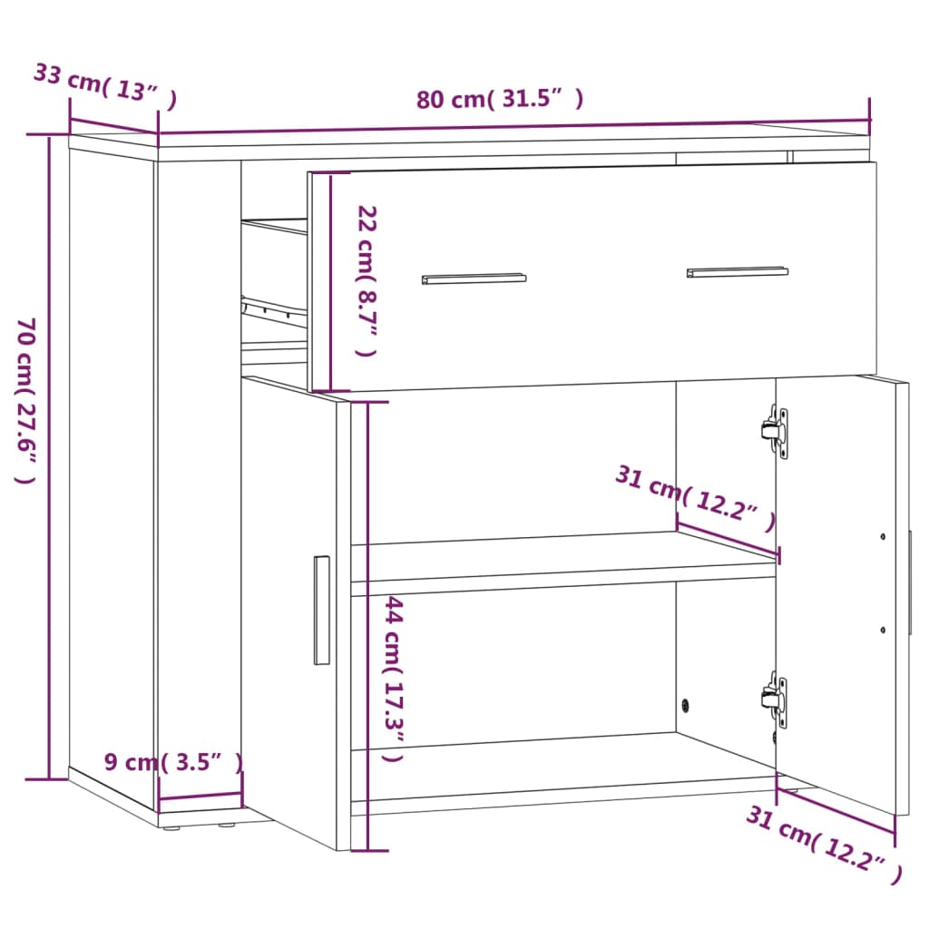 Skjenk Hvit 80x33x70 cm