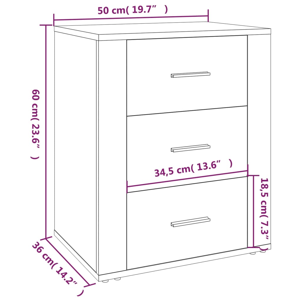 Nattbord Sengbord Hvit 50x36x60 cm