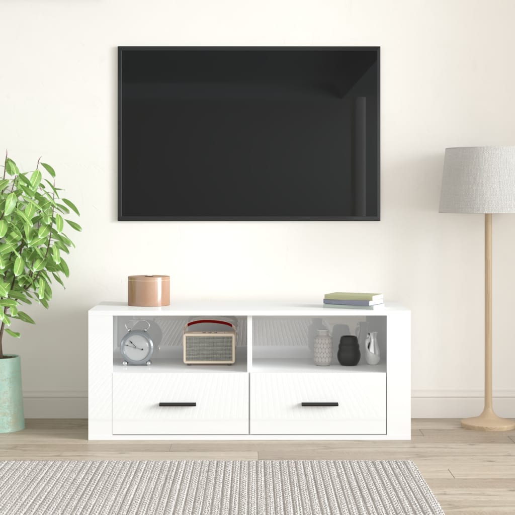 TV-Møbel Høyglans Hvit TV-benk 100x35x40 cm