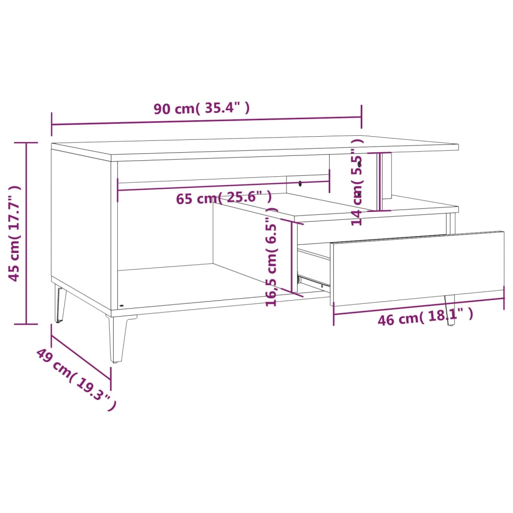Salongbord Sofabord Hvit 90x49x45 cm