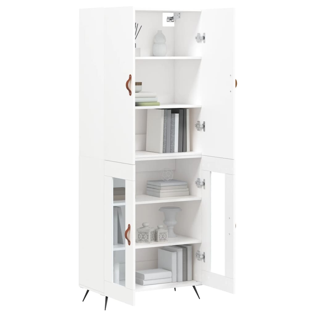 Highboard hvit 69,5x34x180 cm konstruert tre