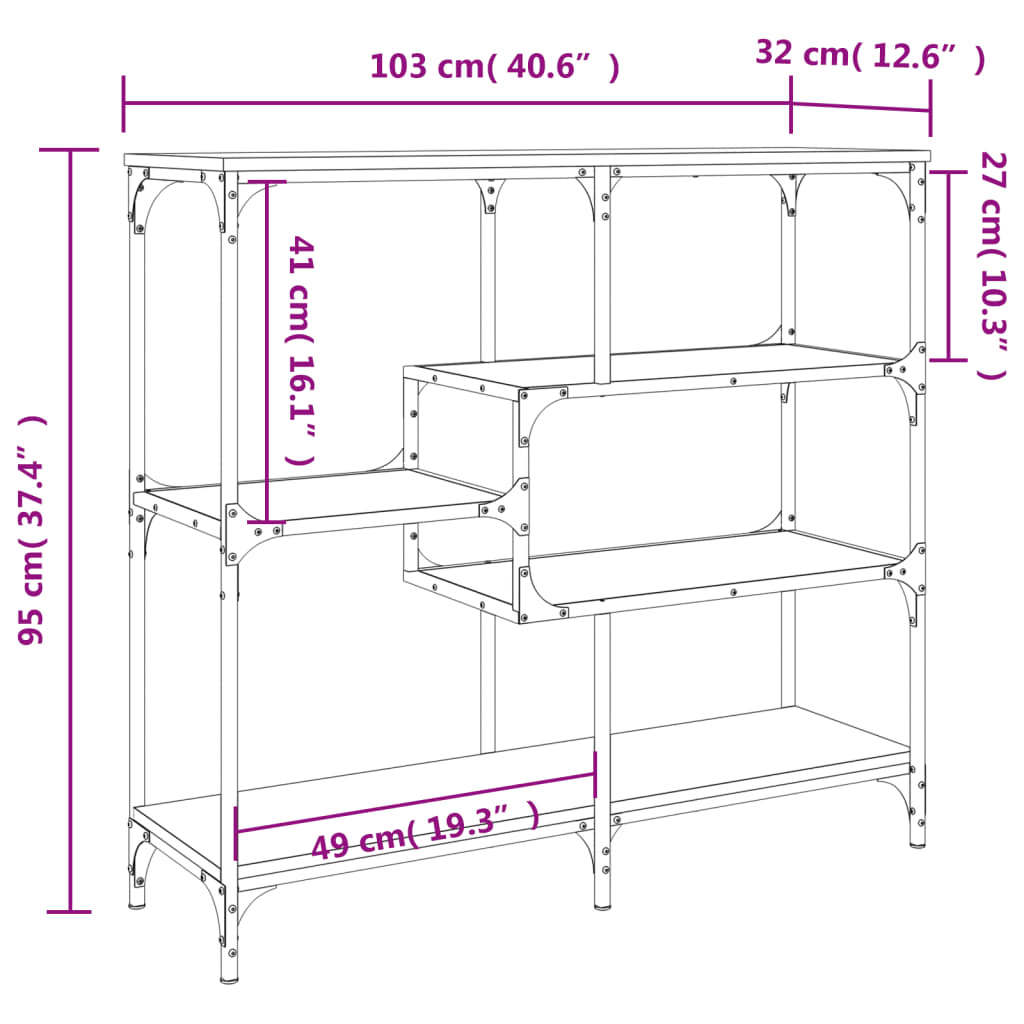 Avlastningsbord Konsollbord Røkt Eik 103x32x95 cm
