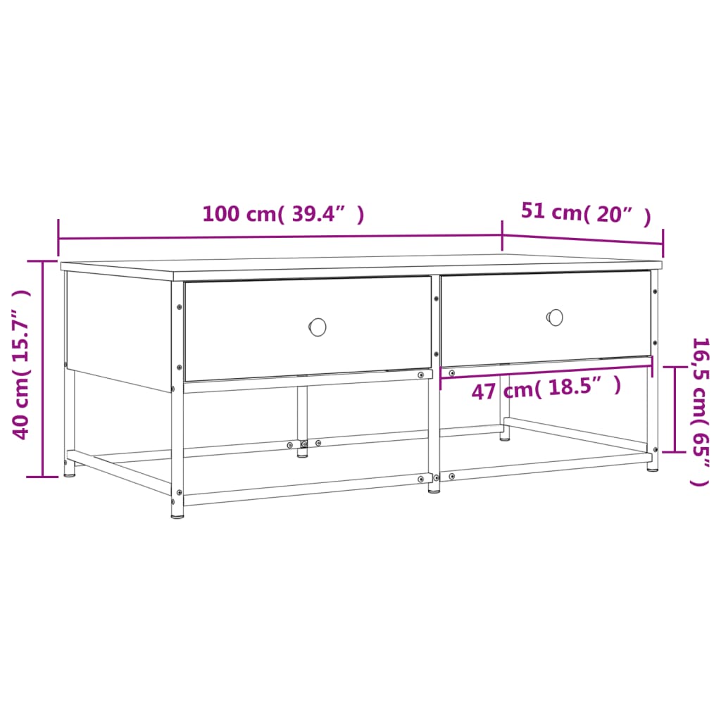 Salongbord Sofabord Svart 100x51x40 cm