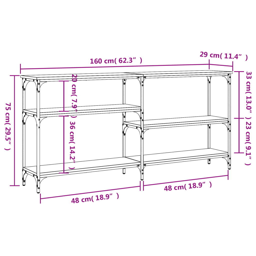 Avlastningsbord konsollbord Brun Eik 160x29x75 cm