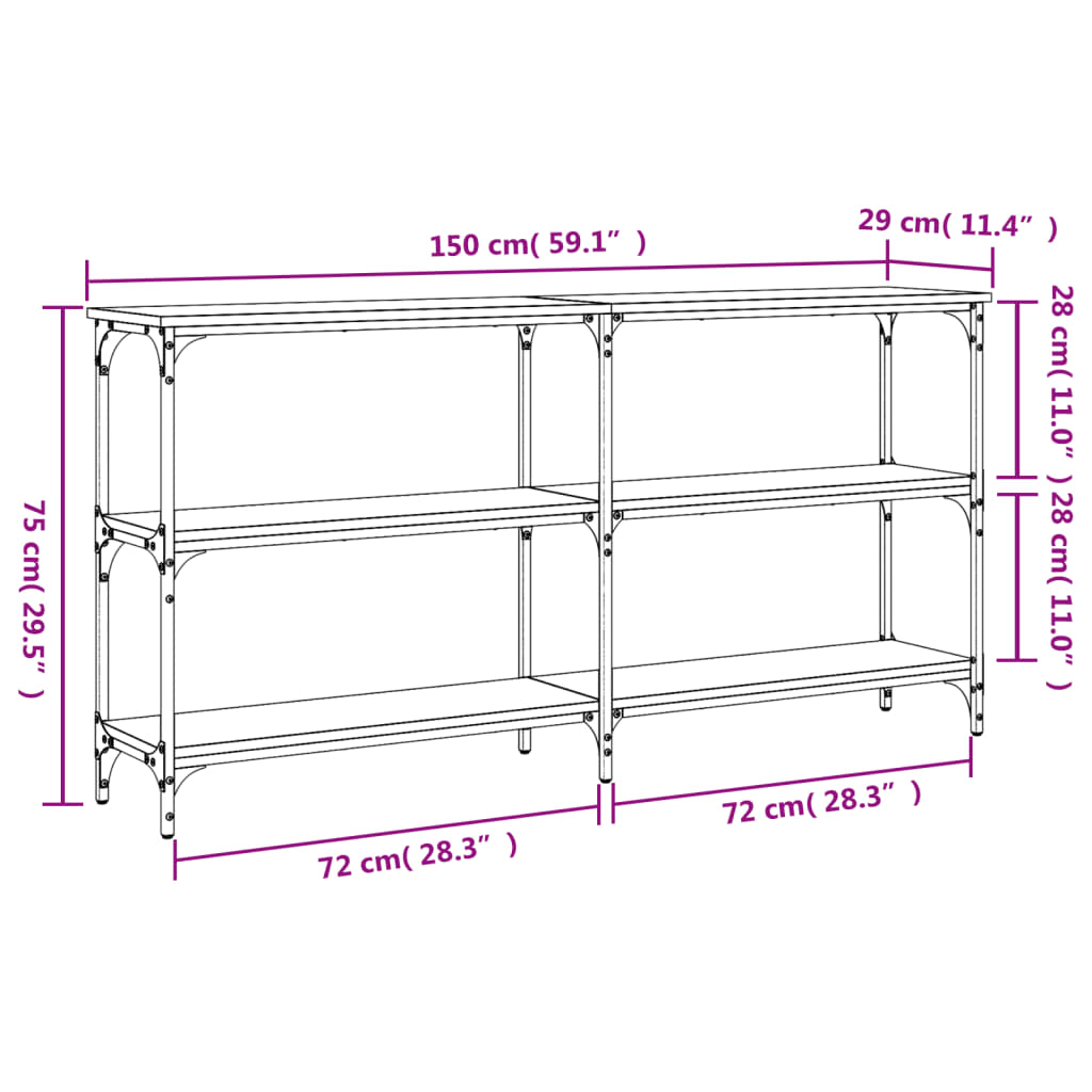 Avlastningsbord Konsollbord Røkt Eik 150x29x75 cm
