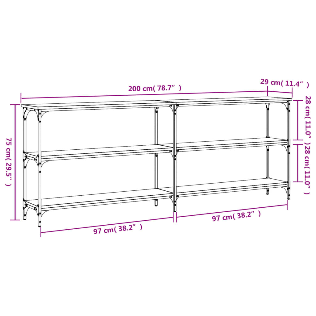 Avlastningsbord Konsollbord Røkt Eik 200x29x75 cm