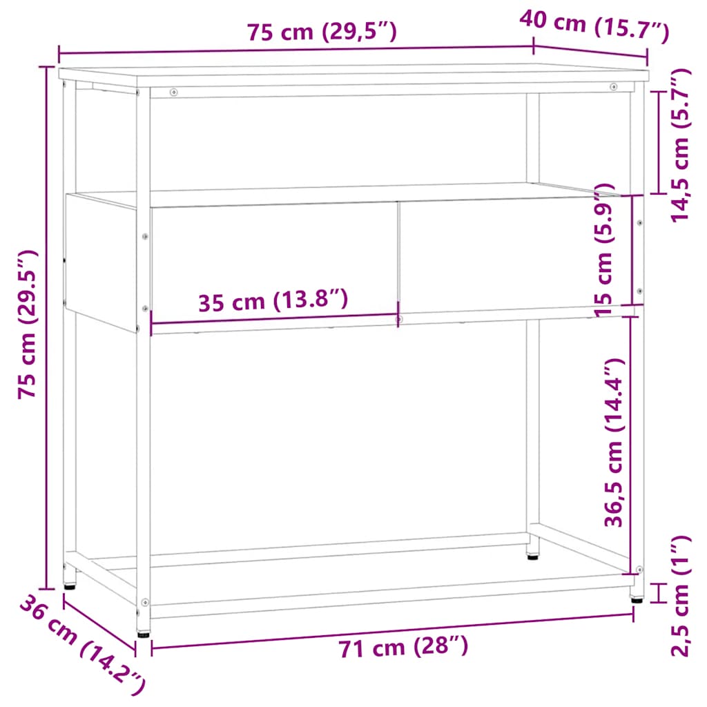 Avlastningsbord Konsollbord Sonoma Grå 75x40x75 cm