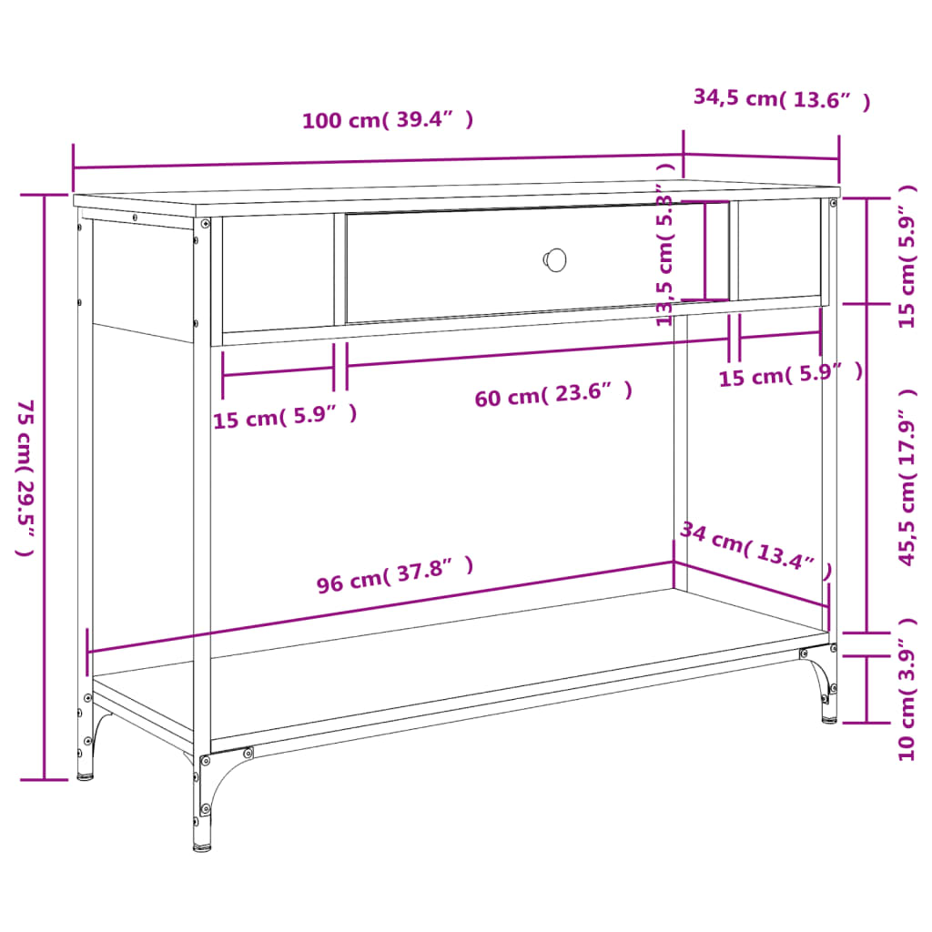 Avlastningsbord Konsollbord Sonoma Eik 100x34,5x75 cm