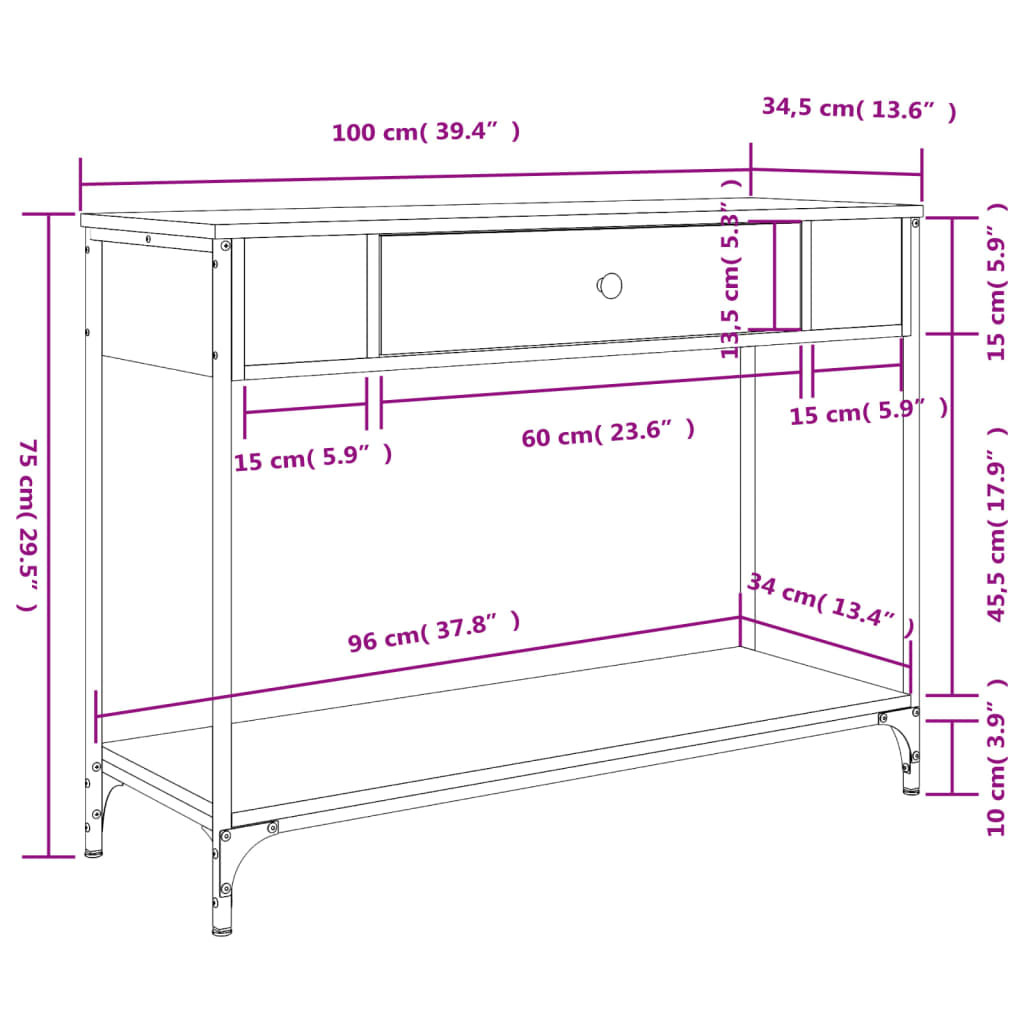 Avlastningsbord konsollbord Brun Eik 100x34,5x75 cm