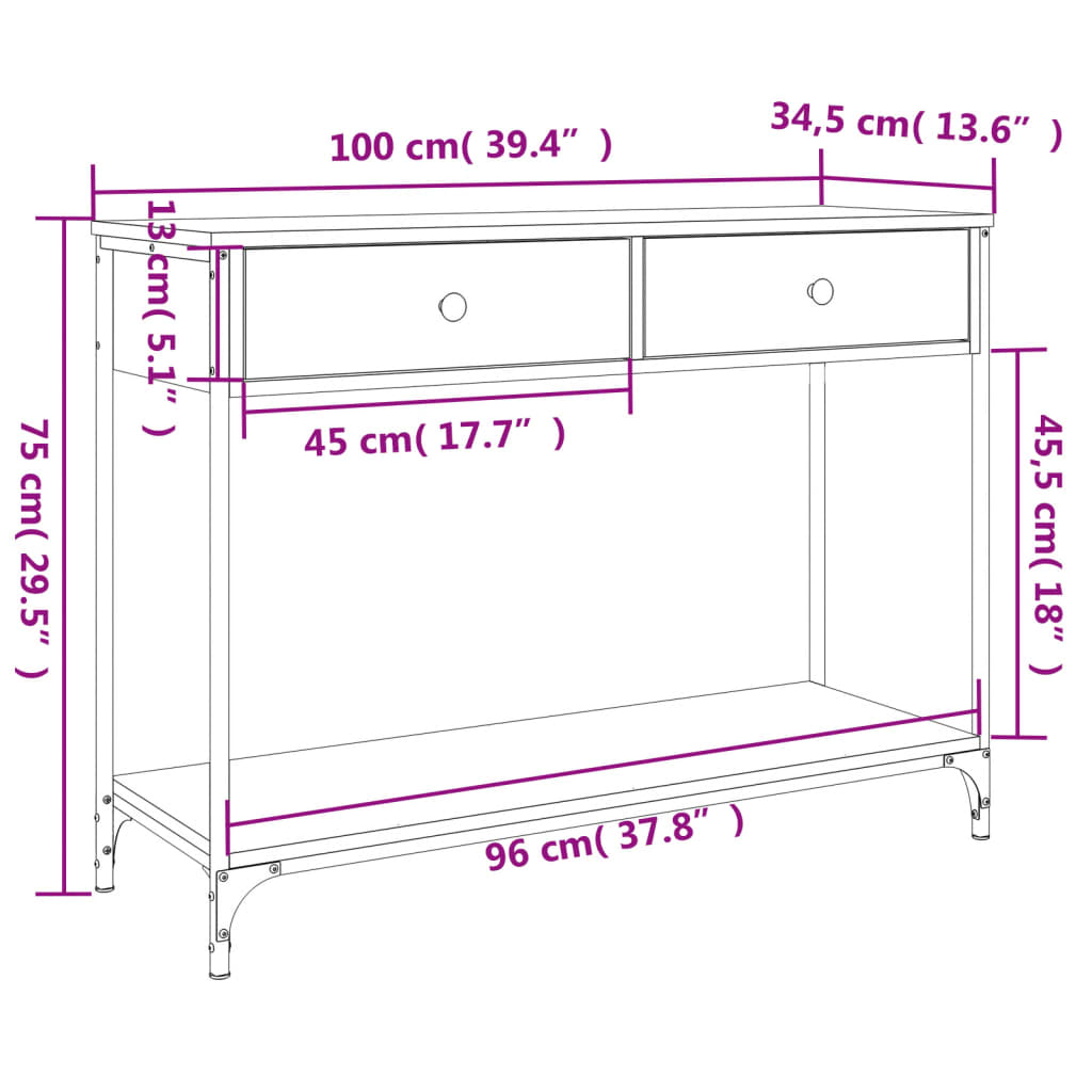 Avlastningsbord Konsollbord Sonoma Eik 100x34,5x75 cm