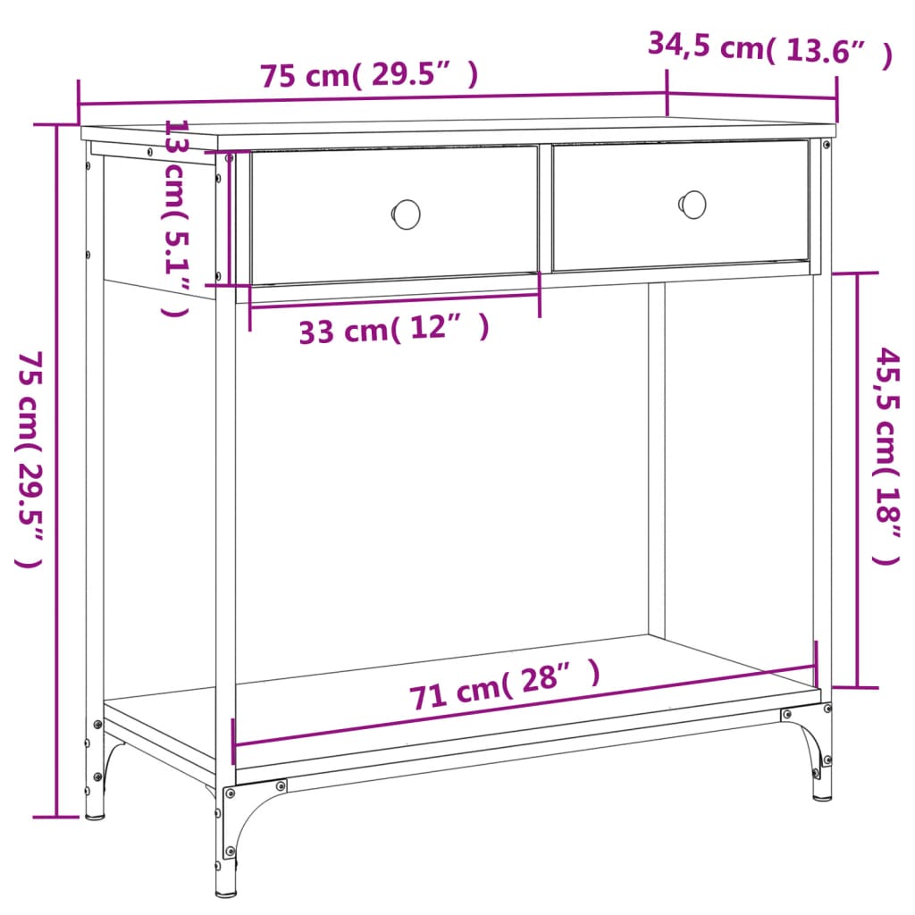 Avlastningsbord Konsollbord Sonoma Eik 75x34,5x75 cm