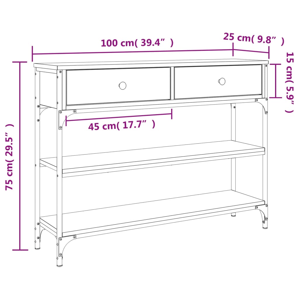 Avlastningsbord Konsollbord Røkt Eik 100x25x75 cm