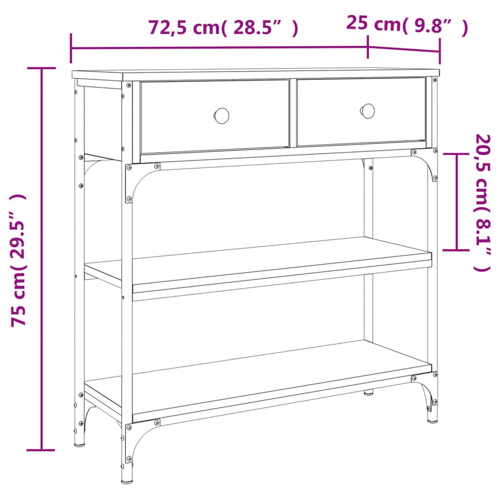 Avlastningsbord Konsollbord Røkt Eik 72,5x25x75 cm