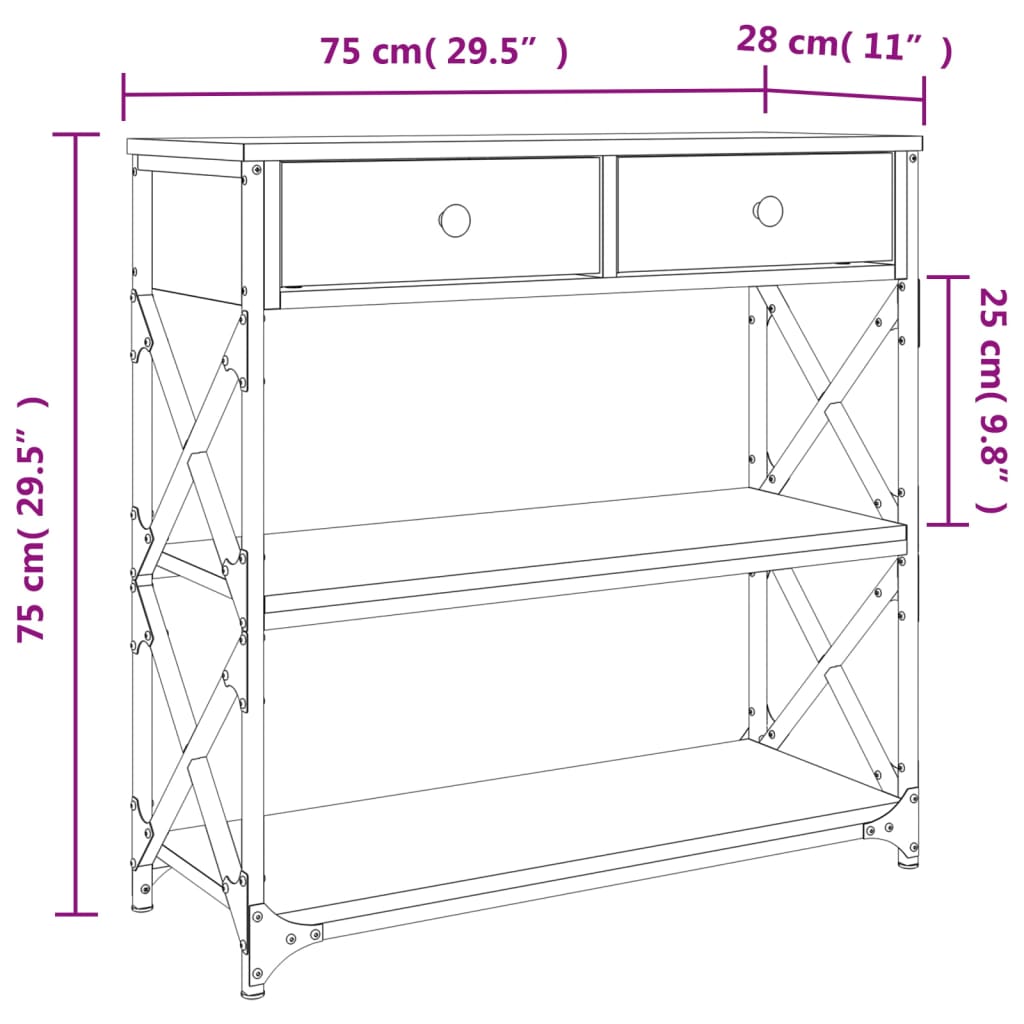 Avlastningsbord Konsollbord Røkt Eik 75x28x75 cm konstruert tre