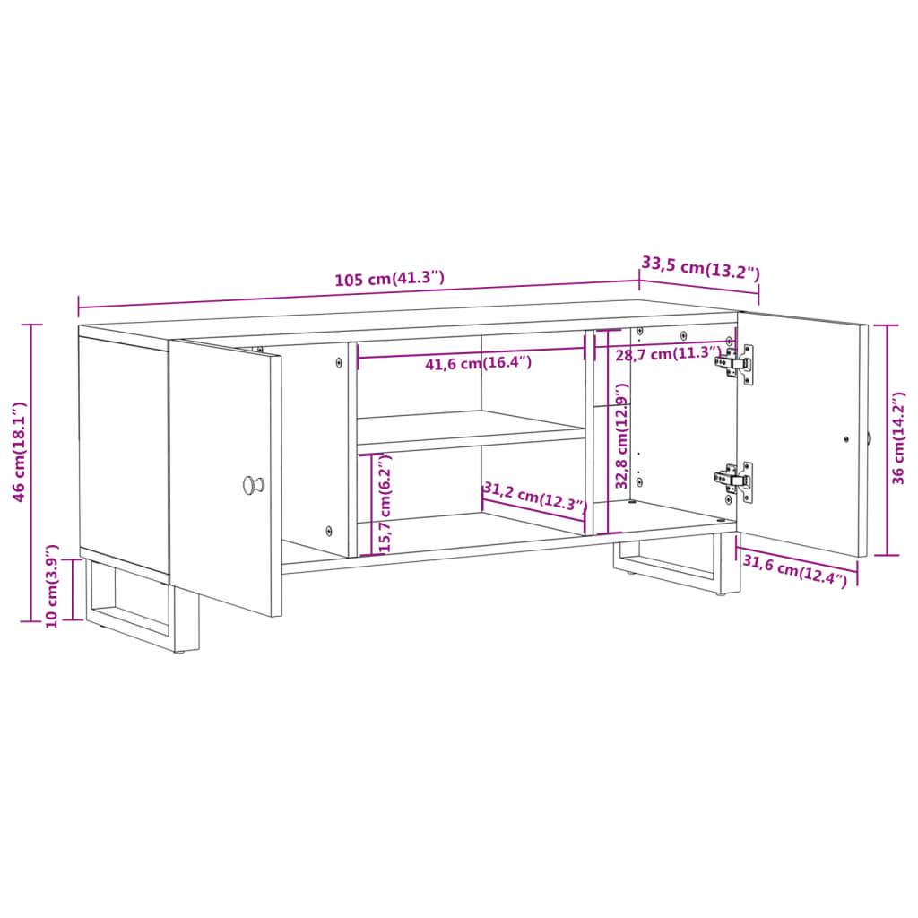 TV-Møbel Svart TV-benk Brun 105x33,5x46 cm heltre mango