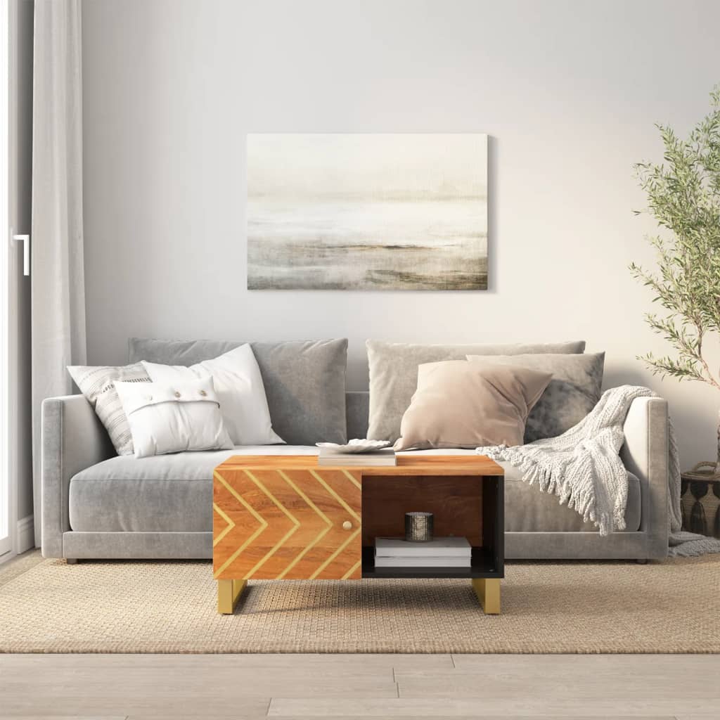 Salongbord Sofabord Brun Svart Tre heltre furu 80x50x40 cm