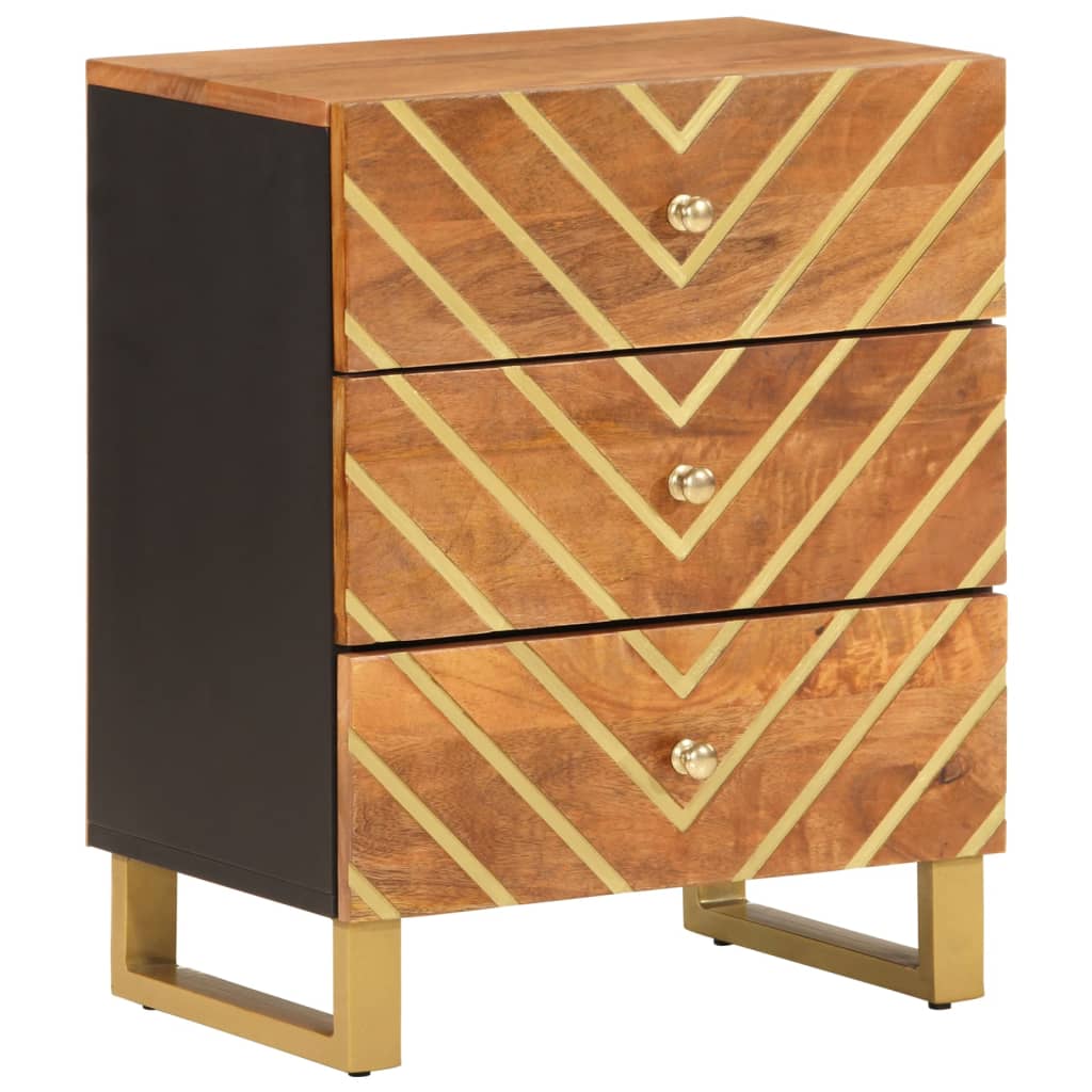 Nattbord Sengbord Tre heltre mangotre Brun og Svart 50x33x60 cm