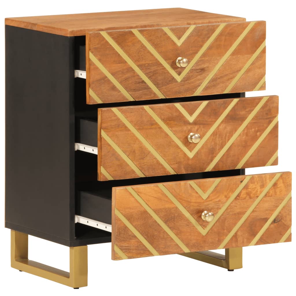 Nattbord Sengbord Tre heltre mangotre Brun og Svart 50x33x60 cm