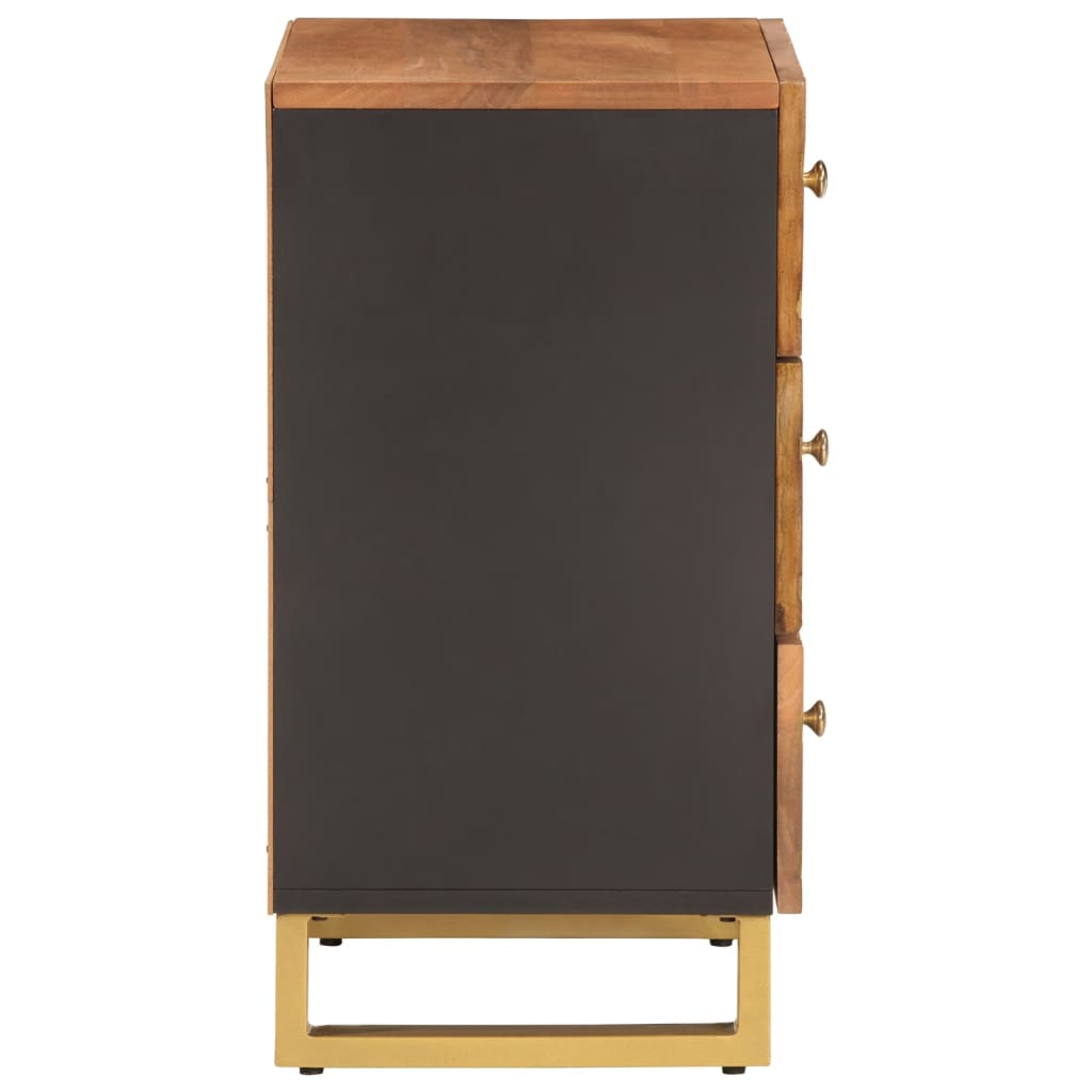 Nattbord Sengbord Tre heltre mangotre Brun og Svart 50x33x60 cm