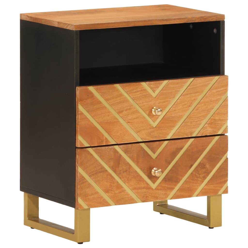 Nattbord Sengbord Tre heltre mangotre Brun og Svart 50x33x60 cm