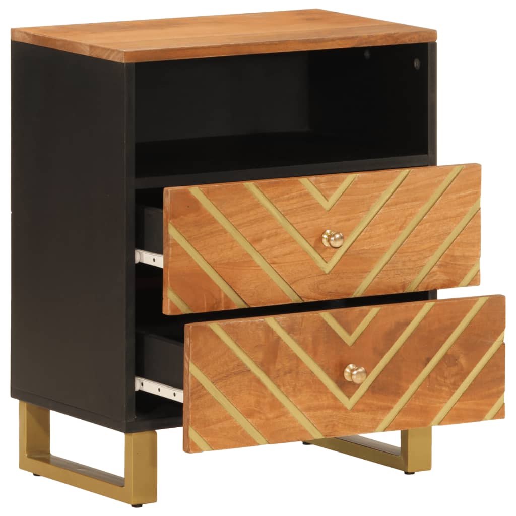 Nattbord Sengbord Tre heltre mangotre Brun og Svart 50x33x60 cm