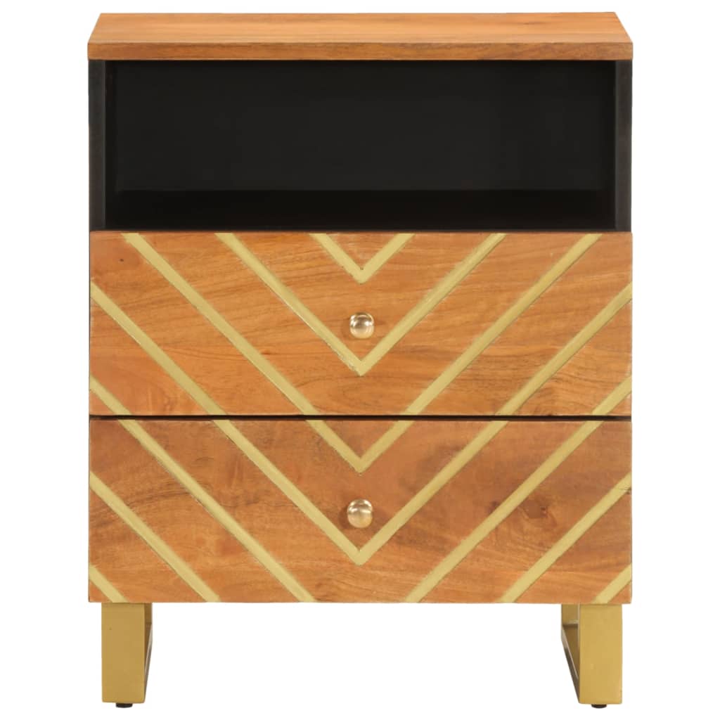 Nattbord Sengbord Tre heltre mangotre Brun og Svart 50x33x60 cm