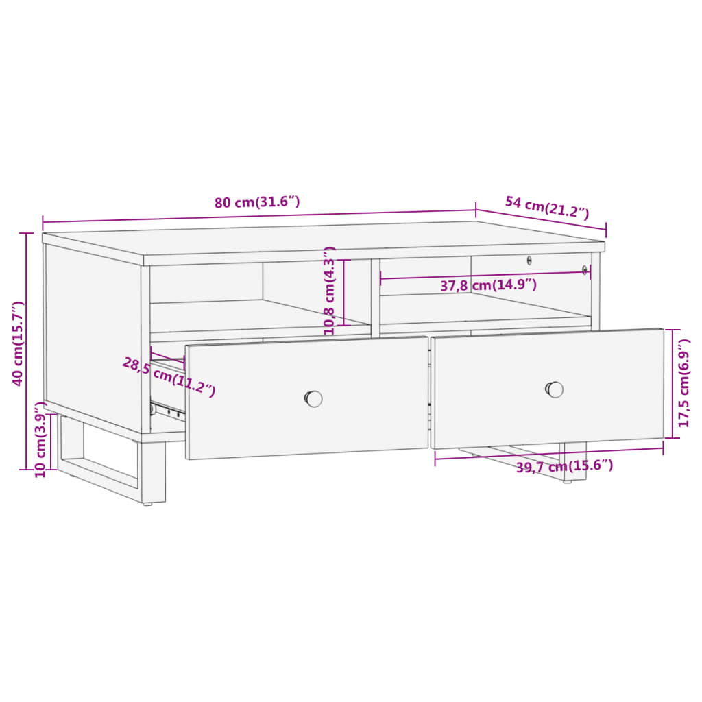 Salongbord Sofabord Brun Svart Tre heltre furu 80x54x40 cm