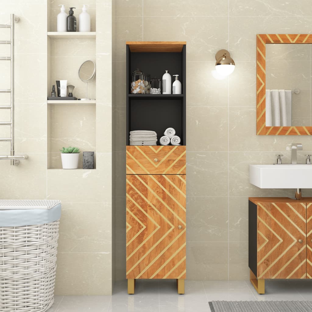Baderomsskap Brun Svart 38x33,5x160 cm heltre mango