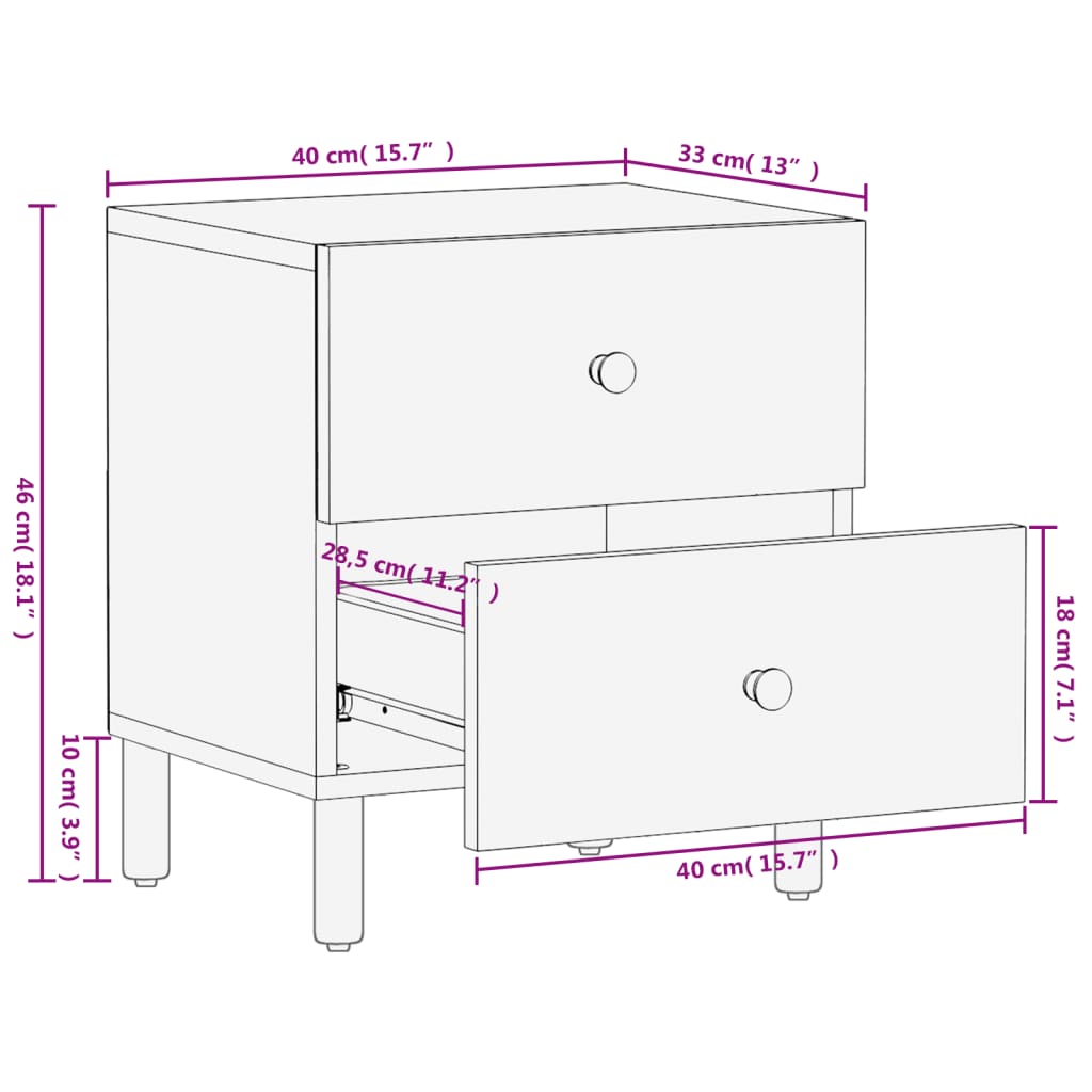Nattbord Sengbord Svart 40x33x46 cm heltre mangotre