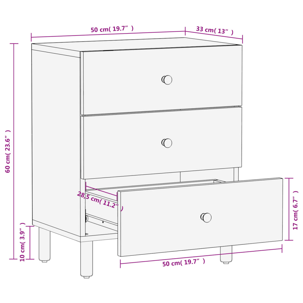 Nattbord Sengbord Svart 50x33x60 cm heltre mangotre