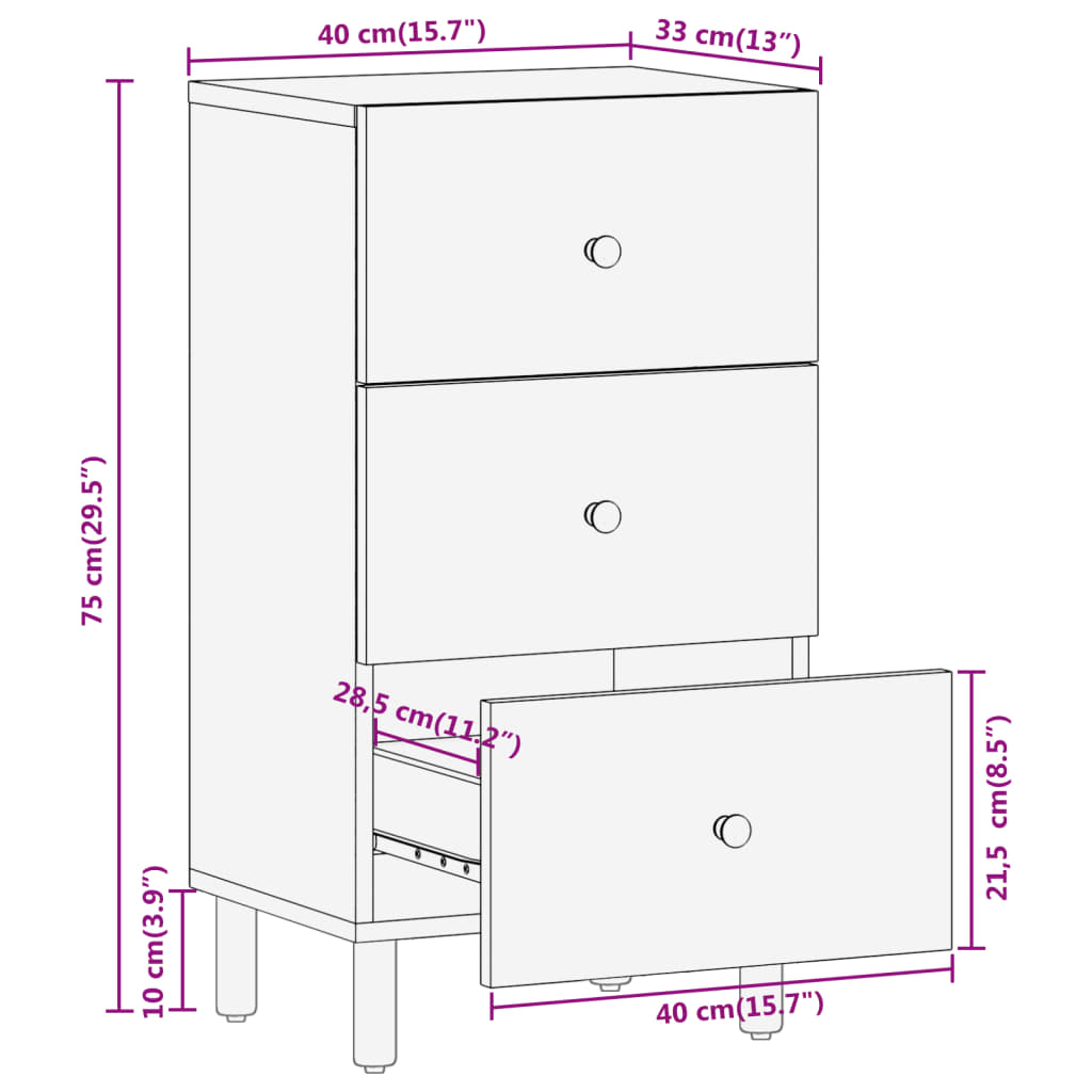 Sideskap 40x33x75 cm heltre mango
