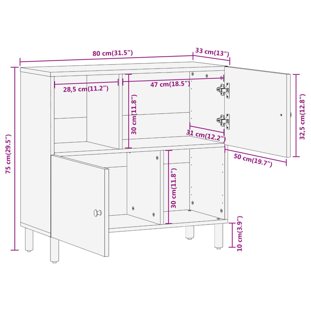 Skap heltre mango 80x33x75 cm