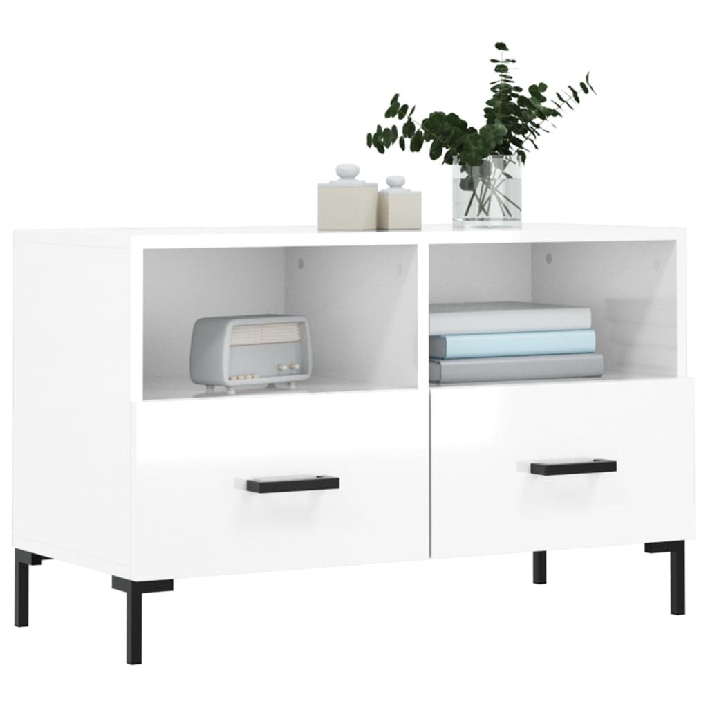 TV-Møbel Høyglans Hvit Tv-benk 80x36x50 cm