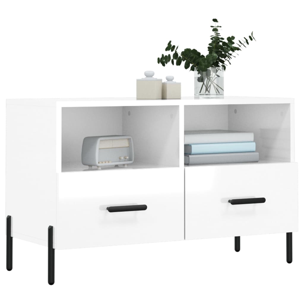 TV-Møbel Høyglans Hvit Tv-benk 80x36x50 cm