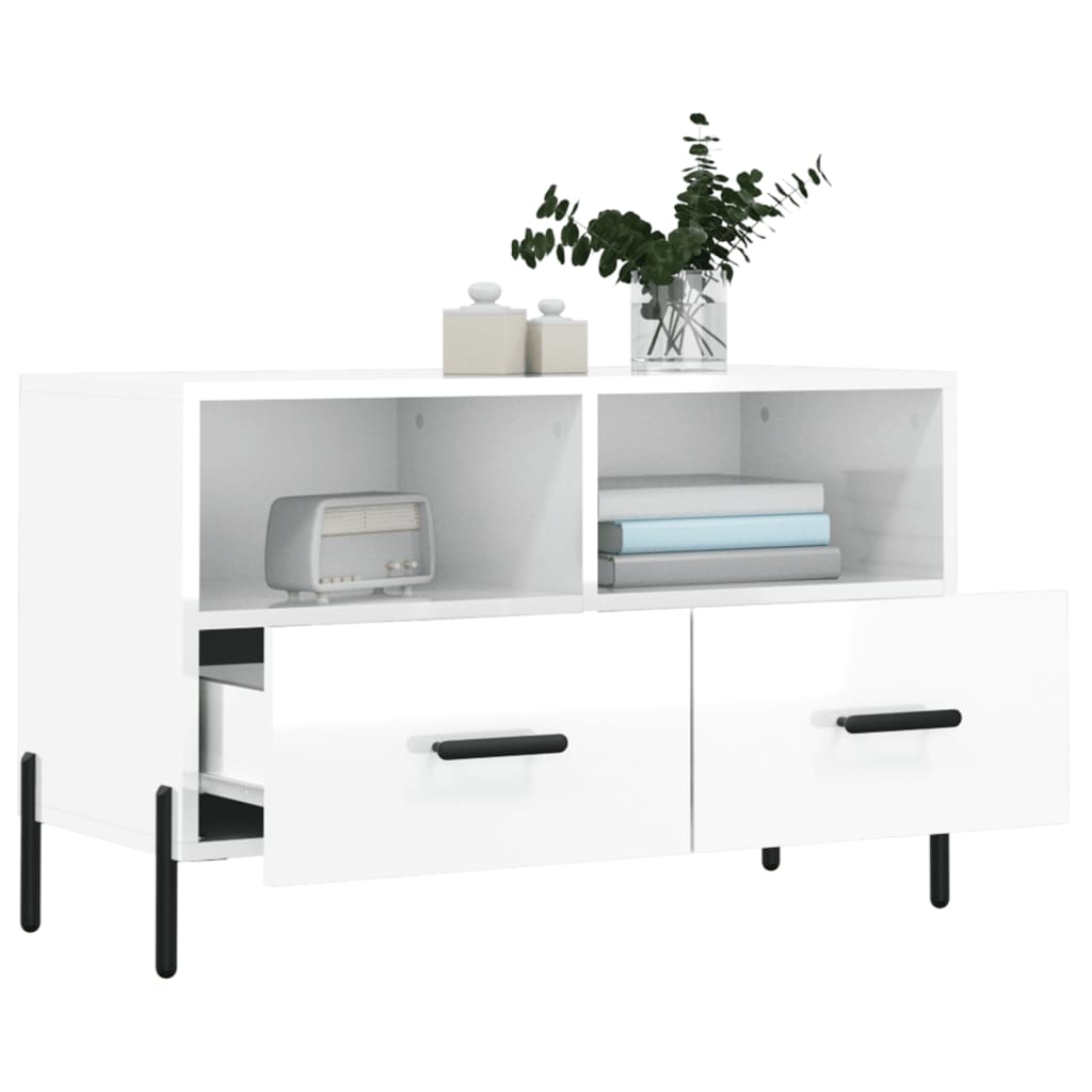 TV-Møbel Høyglans Hvit Tv-benk 80x36x50 cm