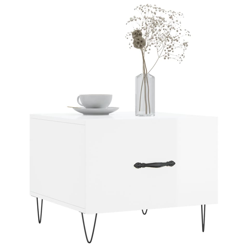Sidebord Høyglans Hvit 2 stk 50x50x40 cm