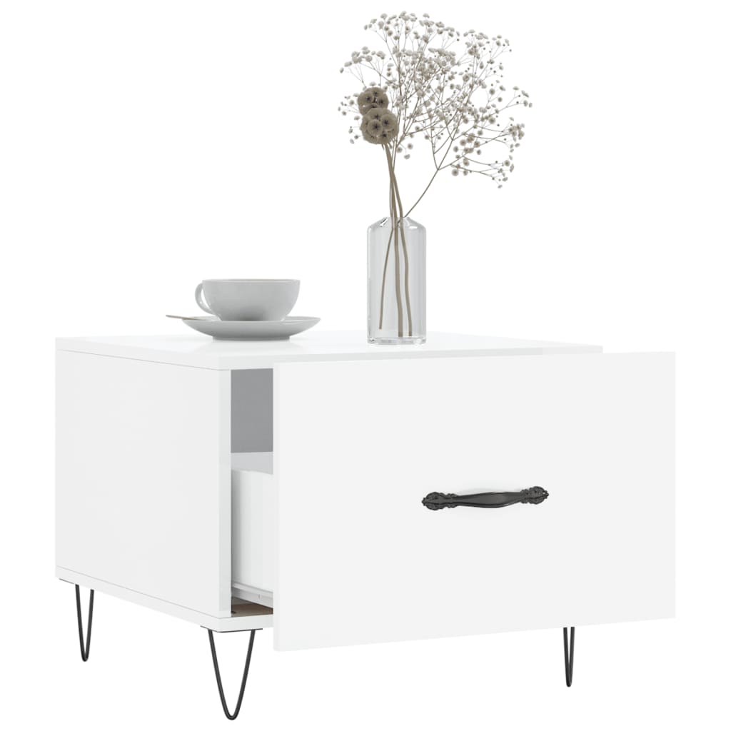 Sidebord Høyglans Hvit 2 stk 50x50x40 cm