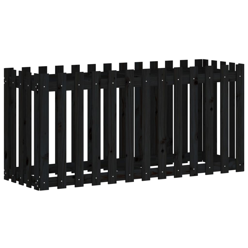 Utendørs Blomsterkasse Plantekasse Tre med gjerdedesign Svart 150x50x70 cm heltre furu
