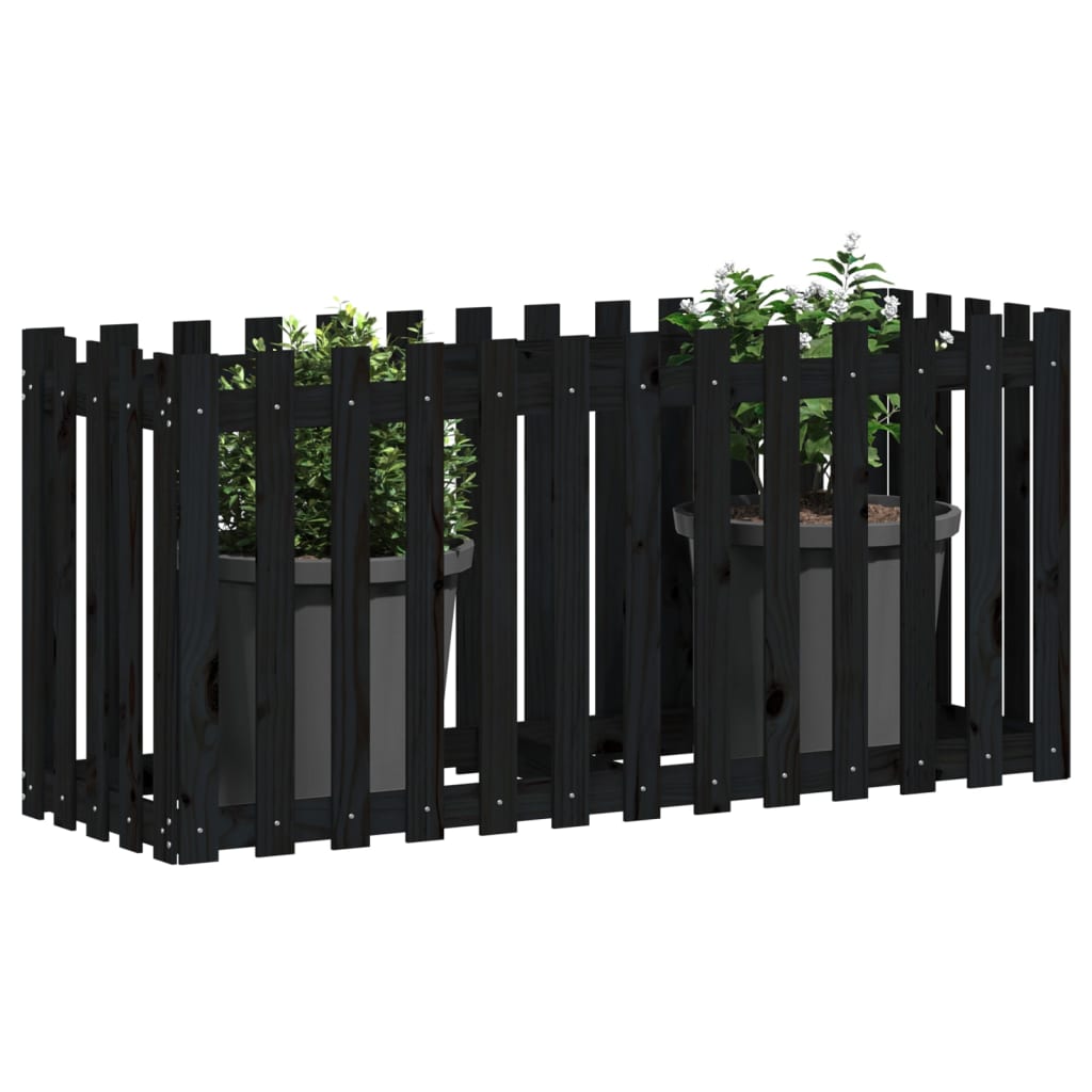 Utendørs Blomsterkasse Plantekasse Tre med gjerdedesign Svart 150x50x70 cm heltre furu