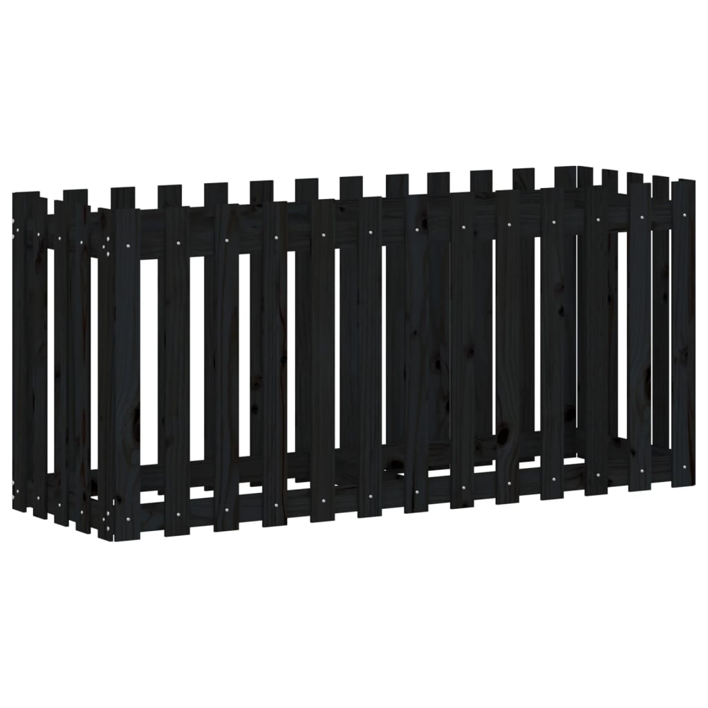 Utendørs Blomsterkasse Plantekasse Tre med gjerdedesign Svart 150x50x70 cm heltre furu