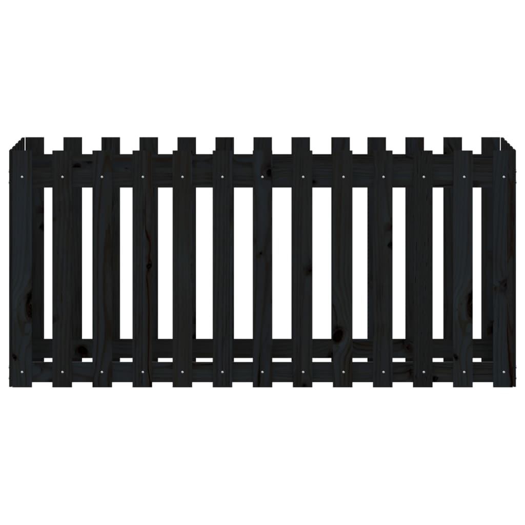 Utendørs Blomsterkasse Plantekasse Tre med gjerdedesign Svart 150x50x70 cm heltre furu