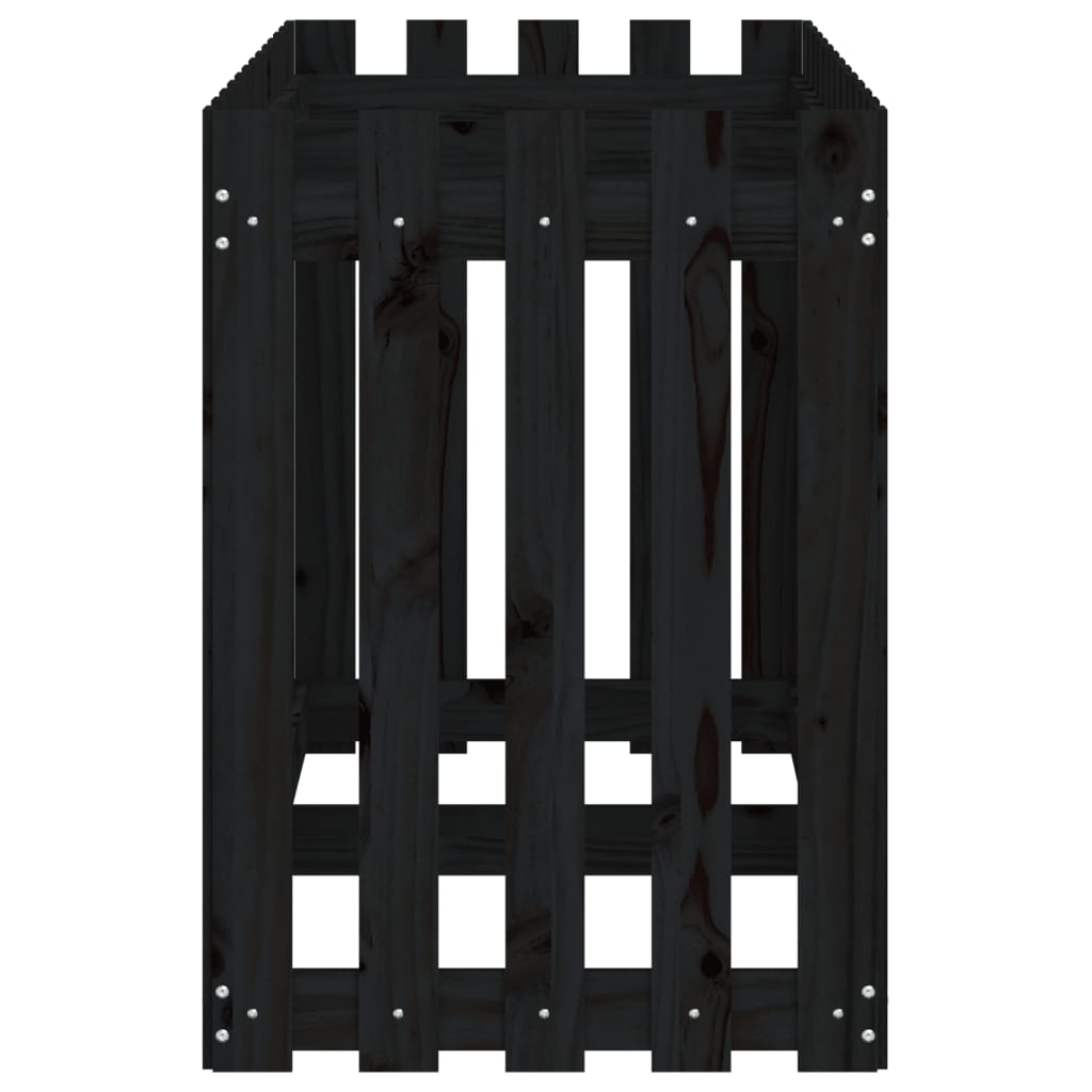 Utendørs Blomsterkasse Plantekasse Tre med gjerdedesign Svart 150x50x70 cm heltre furu