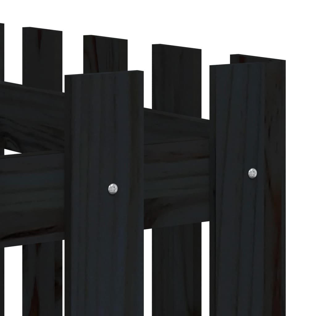 Utendørs Blomsterkasse Plantekasse Tre med gjerdedesign Svart 150x50x70 cm heltre furu
