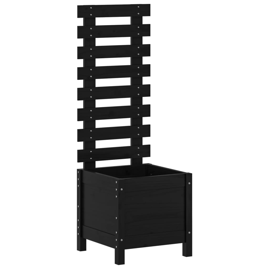 Utendørs Blomsterkasse Plantekasse Tre med stativ Svart 39x39,5x114 cm heltre furu