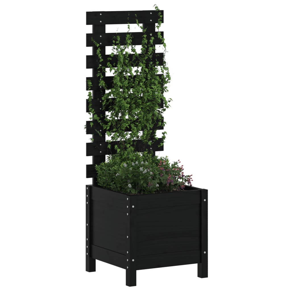 Utendørs Blomsterkasse Plantekasse Tre med stativ Svart 39x39,5x114 cm heltre furu