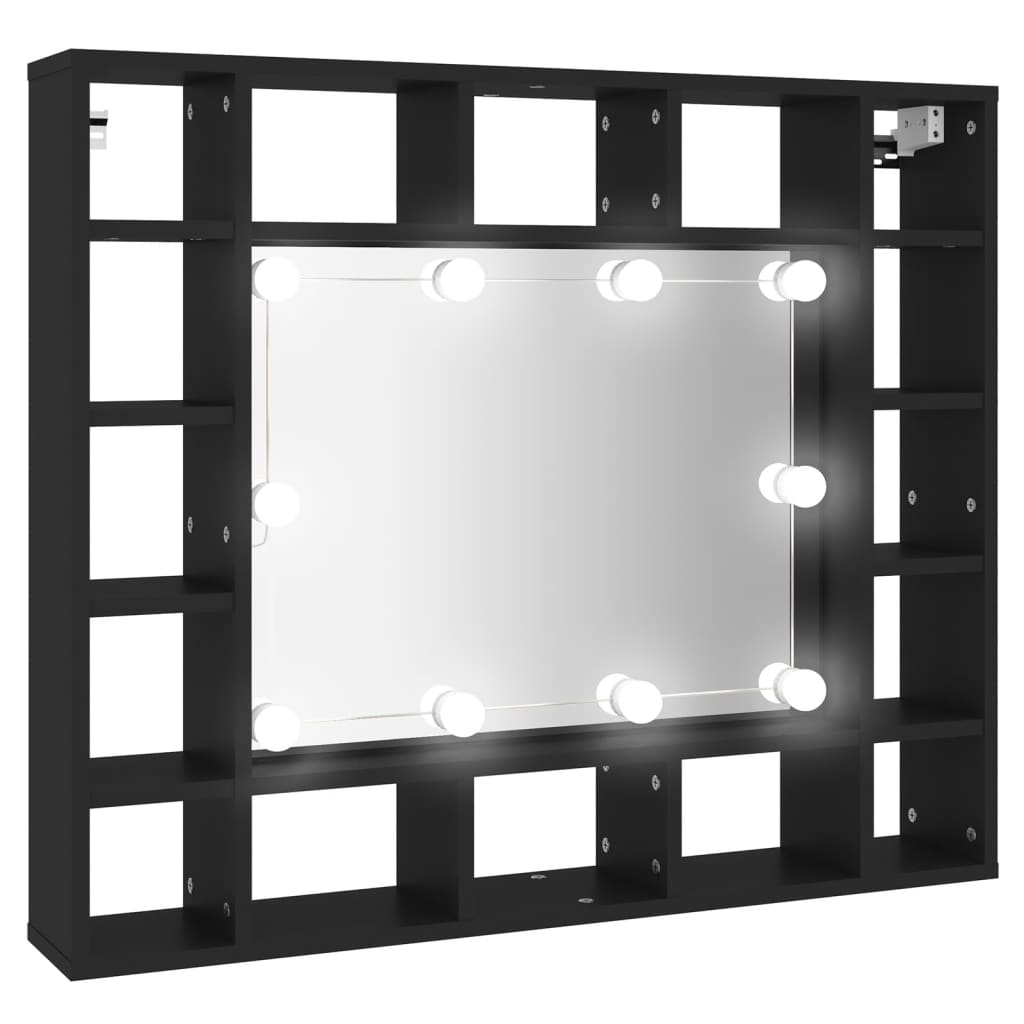 Baderomsspeil LED Speilskap Svart 91x15x76,5 cm