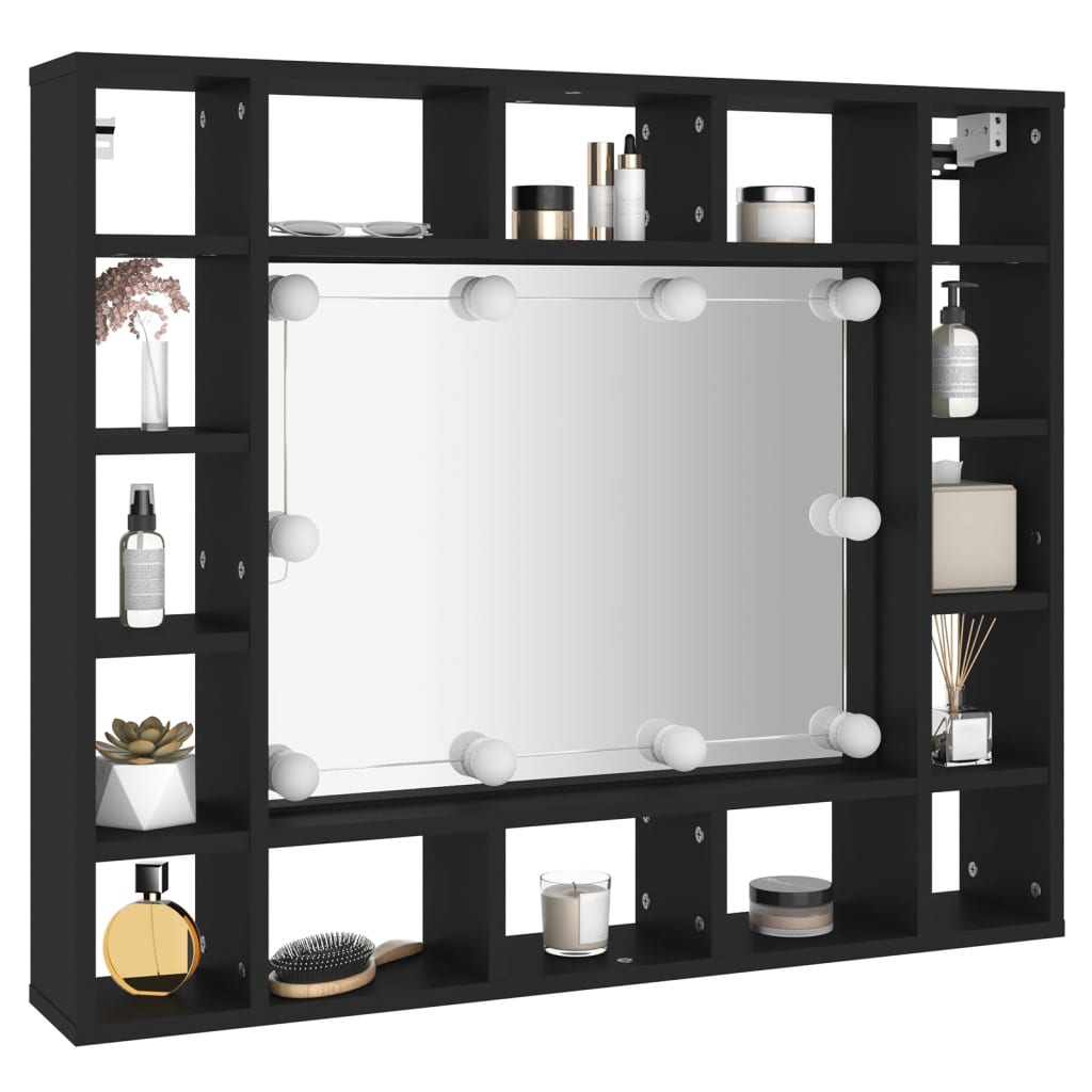 Baderomsspeil LED Speilskap Svart 91x15x76,5 cm