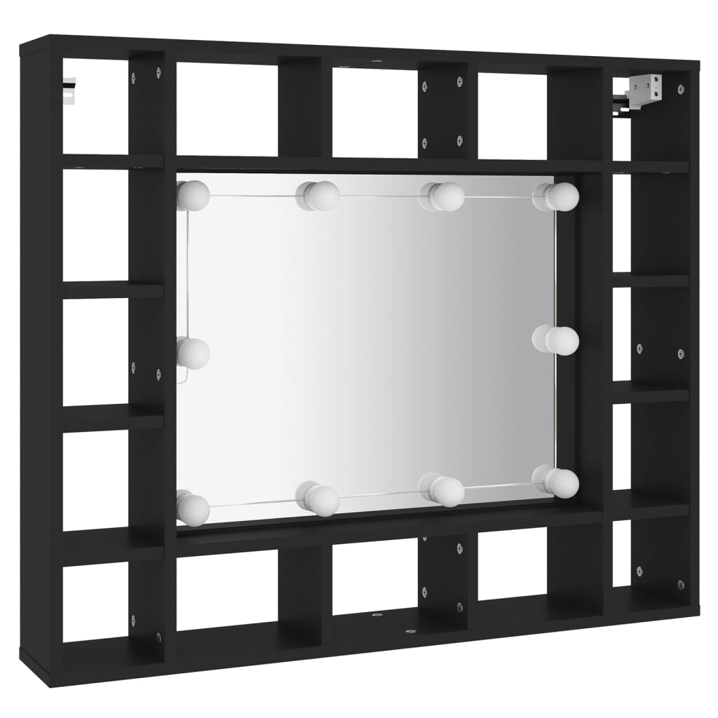 Baderomsspeil LED Speilskap Svart 91x15x76,5 cm