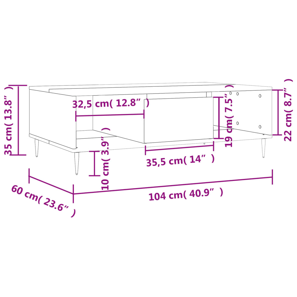 Salongbord Sofabord Sonoma Eik 104x60x35 cm