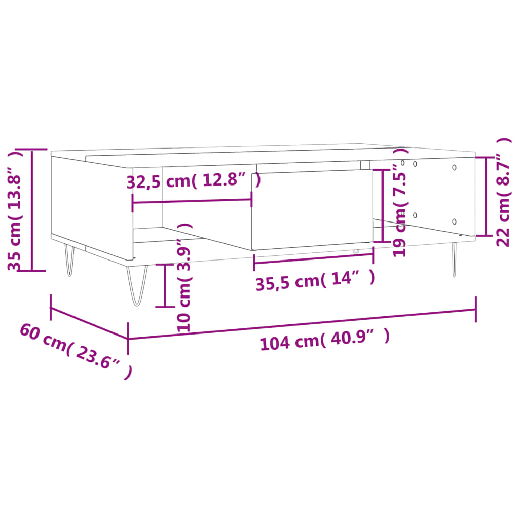 Salongbord Sofabord Sonoma Eik 104x60x35 cm